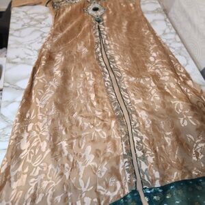 Elegant Gold and Green Embroidered Dress Indian Pakistani Party Dress